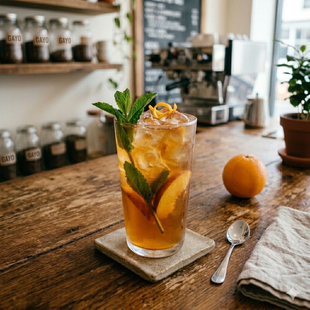 Peach Tea dari Simetri Home Coffee Roasters